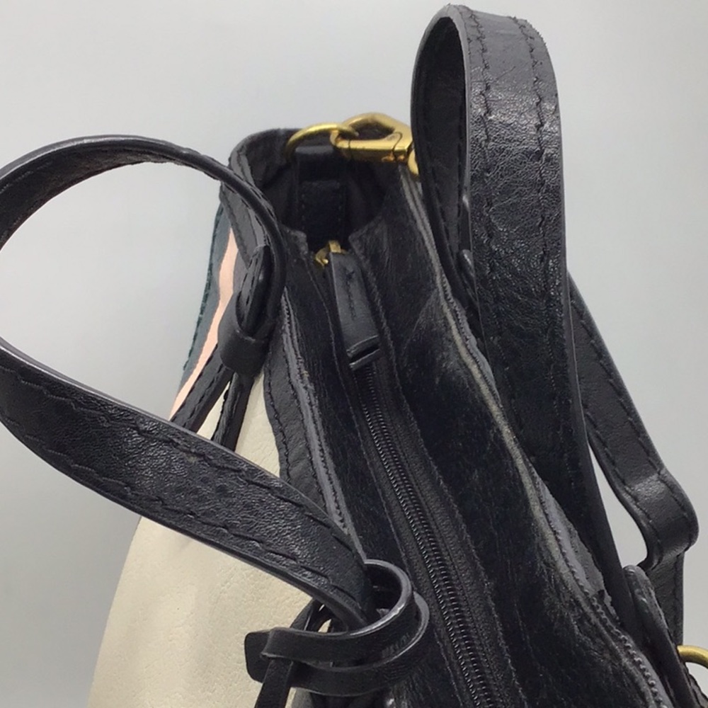 Fossil Multi-Color Stripe Black Beige Pebble Leather Backpack - Picture 8 of 13